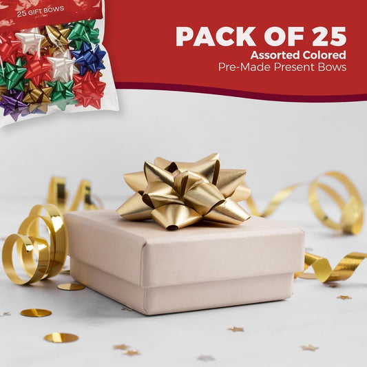 1.5" Medium Size Gift Bows – (Pack of 30) Assorted Colored Pre-Made Present Bows - Ready to Use Peel & Stick Solid Color Present Bows for Many Gift Giving Occasions Holidays Birthdays Christmas