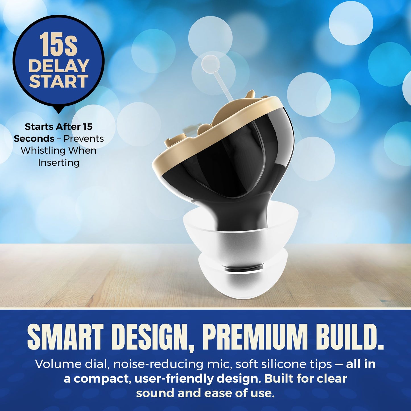 Digital Hearing Amplifier - Invisible in Canal (CIC) in-Ear Mini Sound Enhancer Set, Near-Invisible, Noise Cancelling, Personal Sound Hearing Amplifier - Black, Left Ear