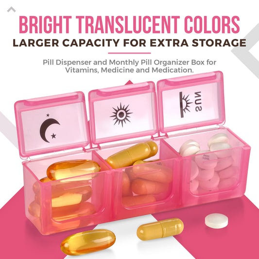Weekly Pill Organizer Case – 3-Times-a-Day Pill Box - Large Plastic Dispenser with 7-Daily Morning Noon & Night Compartments for Pills, Supplements, Fish Oils and Vitamins