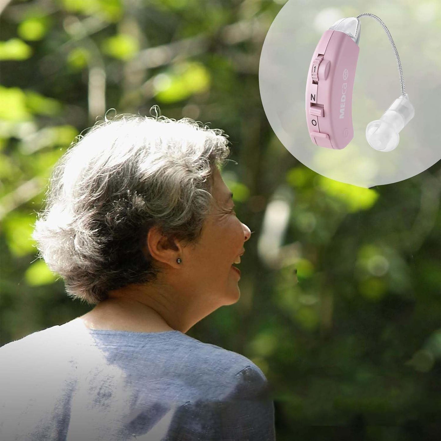 Hearing Aids for Seniors - Behind the Ear Sound Amplifier Set, BTE Hearing Ear Amplification Device and Digital Hearing Amplifier PSAP for Hard of Hearing, Noise Reducing, Pink by MEDca