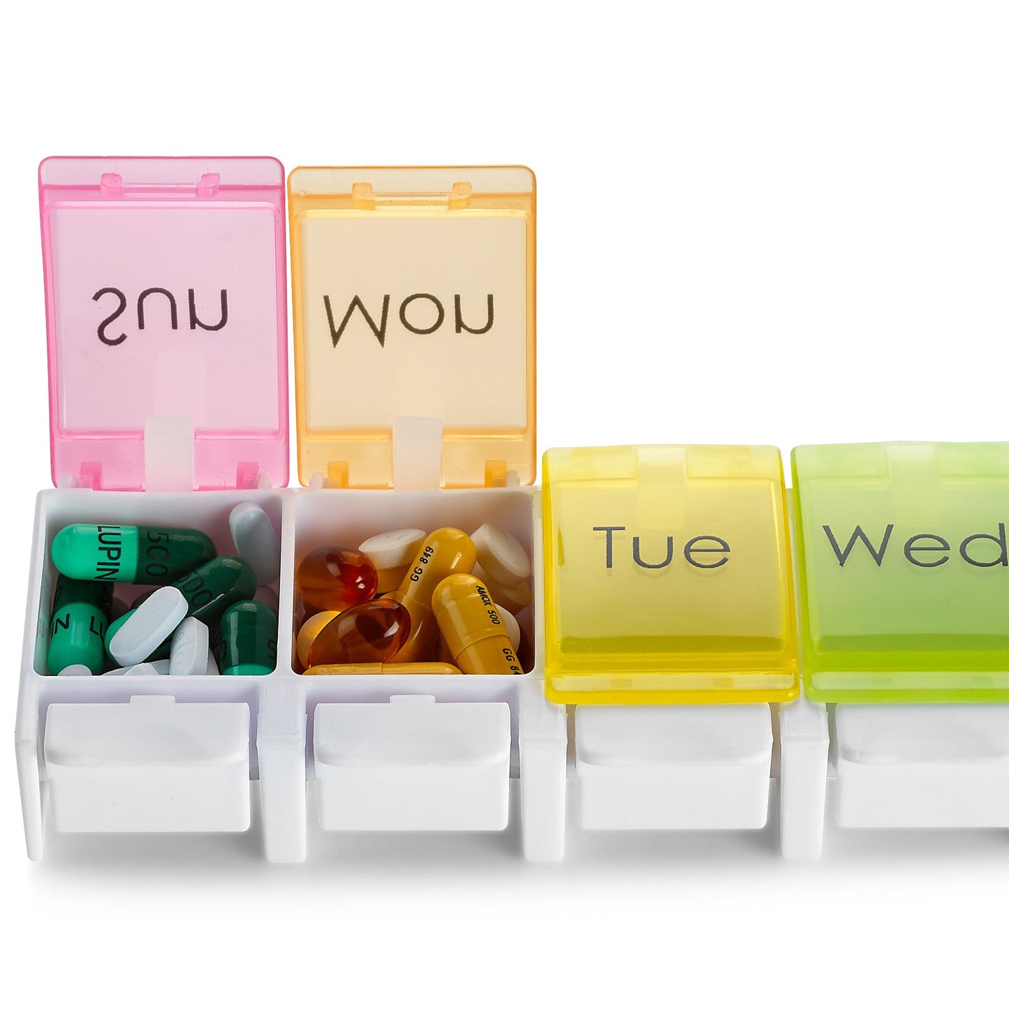 7 Day Pill Organizer - with Push Button Assisted Open a Daily Travel Pill Box Case Planner and Large Compartments for Medication Vitamins Fish Oil & Supplements, BPA Free