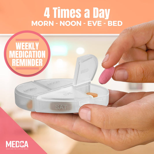 Stackable Daily Pill Organizers - (Pack of 2) Weekly Medication Reminder with 7 Individual Stacking Cases - AM/PM Pill Boxs with 4 Times a Day, a Everyday Medicine Organizer, Silver