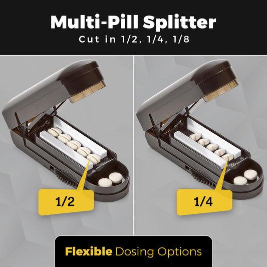 Pill Cutter for Small Pills - Multiple Splitter Pill Cutters for Small to Large Pills, Multi Tablet Split Cutter with Accurate Pill Alignment Cutter, Safety-Blade Guard, Food Grade Stainless Steel