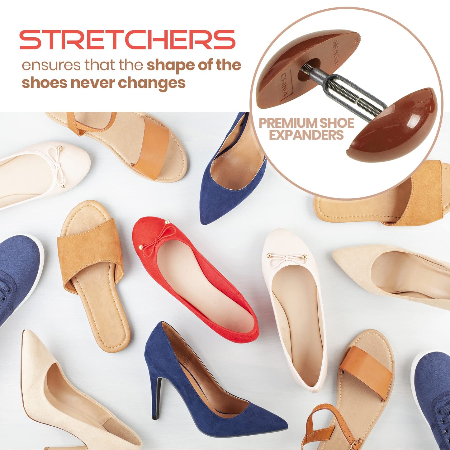 MEDca Shoe Stretcher Total of 2 Stretchers, 1 Pair, Brown