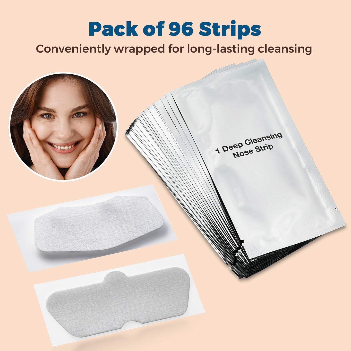 Deep Cleansing Blackhead Pore Strips - Pack of 96 Peel - Off Blackhead Remover and Pore Unclogging Strips for Nose and Face, Chin, Forehead & Healthier Looking Skin
