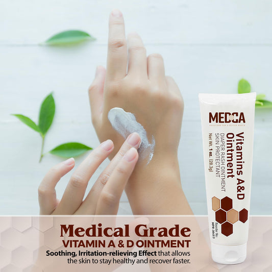 MEDca Vitamin A & D Diaper Rash Ointment- Protectant Cream for Sensitive Baby Skin - Lanolin & Petrolatum Formula, Dry-Cracked Hands/Feet/Face Skin, 1oz Tube, Pack of 6