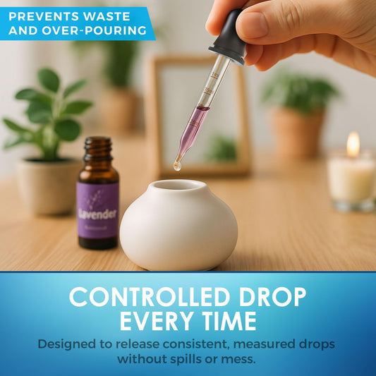 Eye Dropper - (Pack of 2) Bent & Straight Tip Calibrated Glass Medicine Droppers for Medications or Essential Oils Pipette Dropper for Accurate Easy Dose and Measurement (1 mL Capacity)