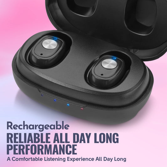 Rechargeable Hearing Amplifier Pair w/ Noise Cancelling, Digital Sound Device for Seniors & Adults - ITC Nano Personal Amplifier - One Touch Control & Low Sound Distortion Hearing Assist Device, Black
