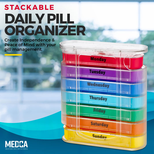 MEDca Weekly Pill Organizer, Four Times-a-Day, 1 Dispenser with Stackable AM/PM Compartments