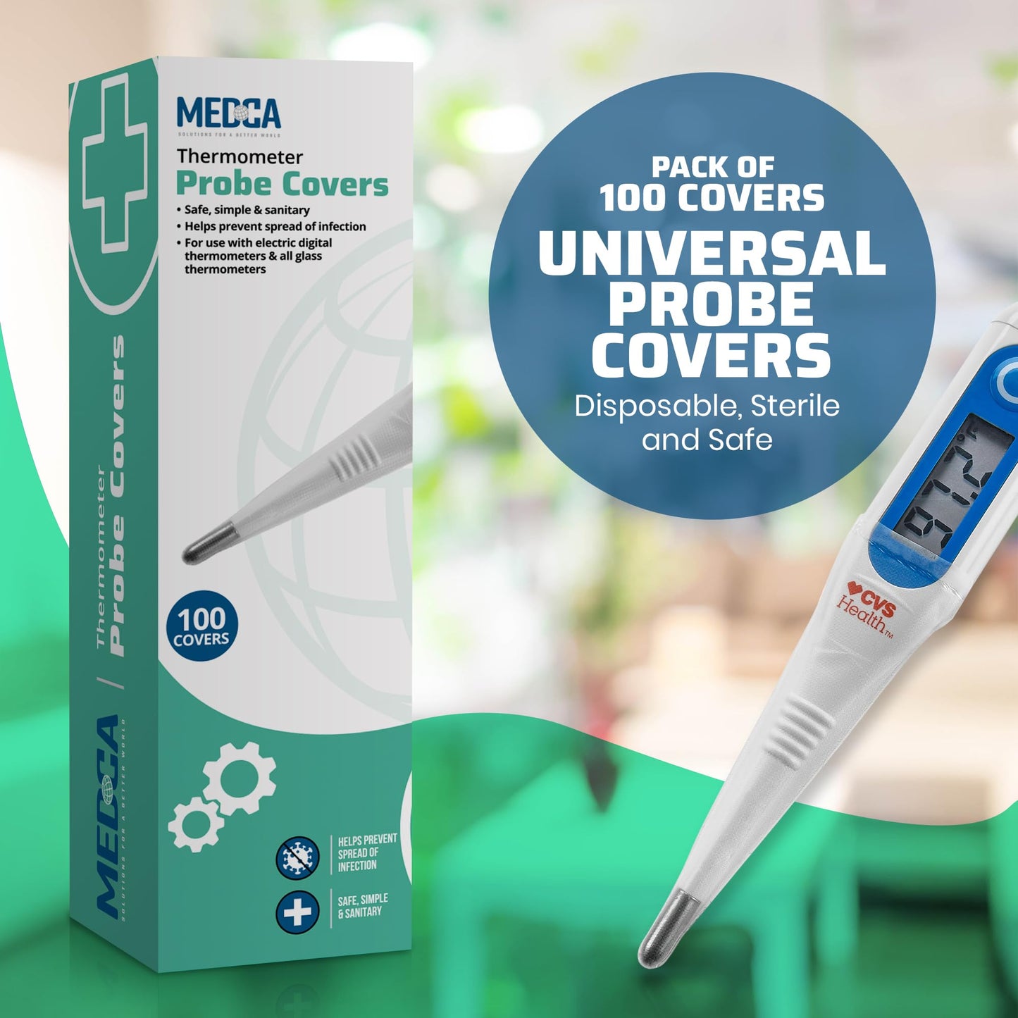 Thermometer Probe Covers - Pack of 100 - Universal and Disposable Probe Cover Box for Digital Thermometer