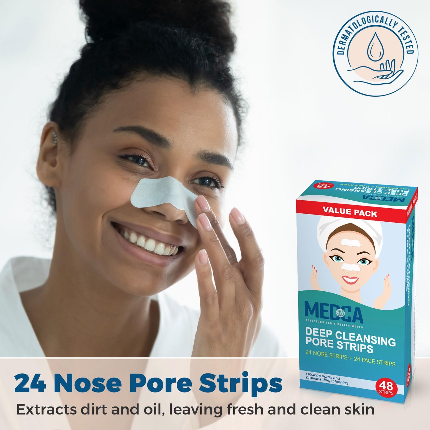 MEDca Deep Cleansing Blackhead Pore Strips - Pack of 48 Peel - Off Blackhead Remover and Pore Unclogging Strips for Nose and Face, Chin, Forehead & Healthier Looking Skin