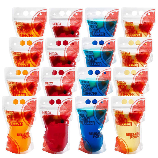 Reusable Drink Pouches - 30 Clear Drink Bags with 30 Straws - Double Zipper Reusable Smoothie Pouches Juice, Clear Zipper Pouch Storage Bags, Leak-Free and BPA Free