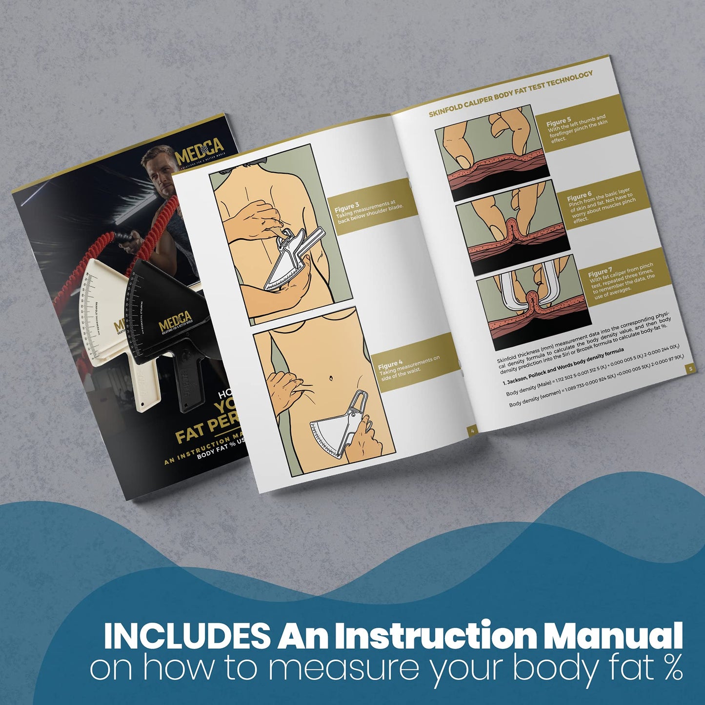 Pro Body Skin Caliper - Handheld BMI Measuring Tool - Accurate Skinfold Caliper Measures Fat for Men and Women, for Monitoring Fitness and Weight Loss Goals, Instructions and Body Fat Chart, Black