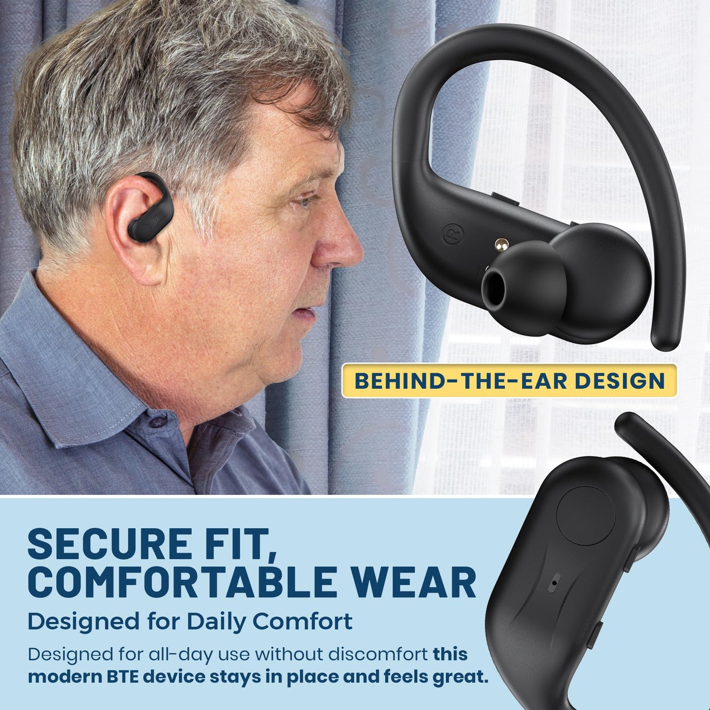 Rechargeable Bluetooth Hearing Aids for Seniors - Easy-to-Use Behind the Ear Sound Amplifier with Automatic Noise Cancelling - BTE Hearing Loss Aids for Adults Men & Women w/ LED Charging Case