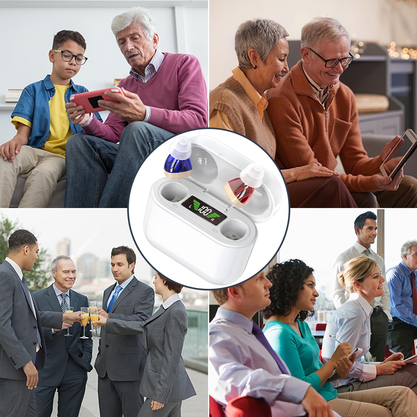 Rechargeable Hearing Aids for Seniors - Digital Personal Sound Amplifier Pair (CIC) in-Ear PSAP w/ Superior Sounds Quality, Intelligent Noise Reduction, Power Display & Longest Lasting Battery Life