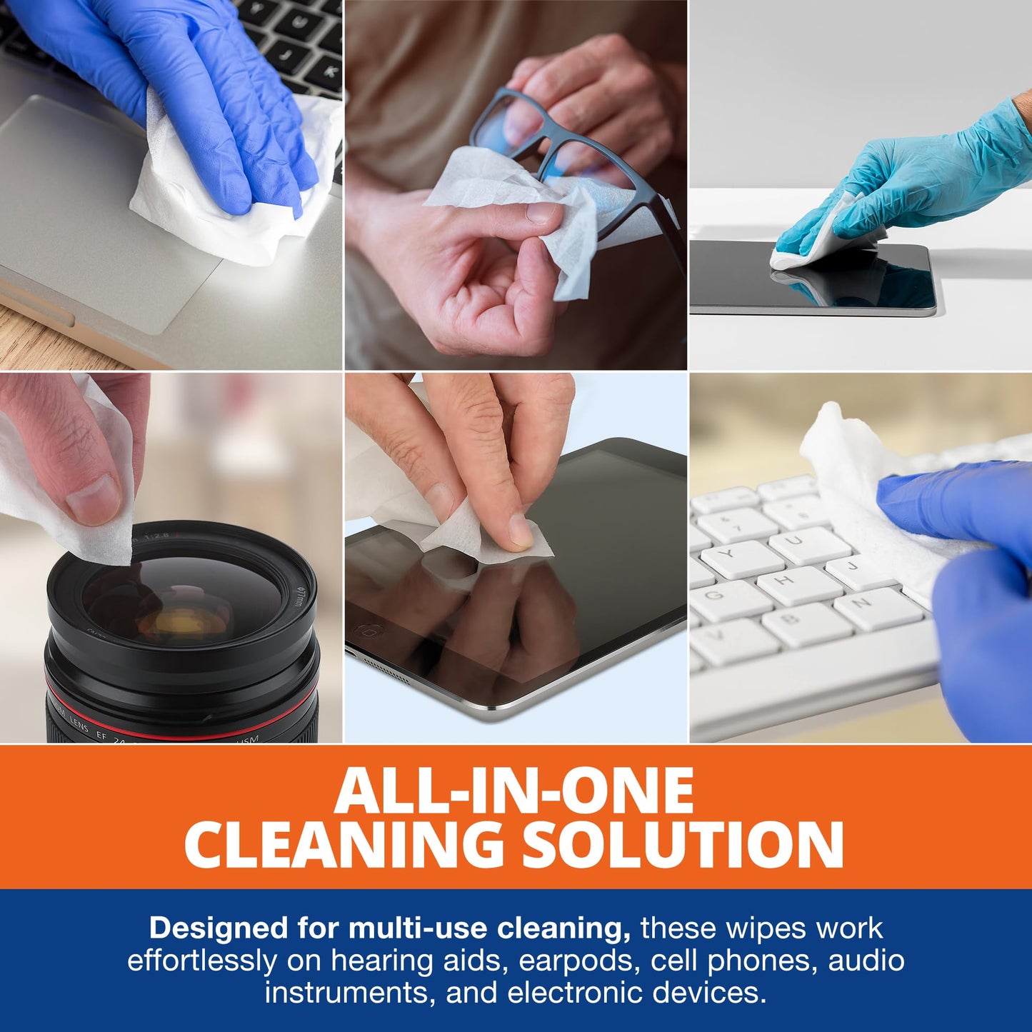 Hearing Aid Cleaning Wipes - 100 Individually Wrapped Pre-Moistened Alcohol-Free Wipes for Hearing Aids, Amplifiers, Earbuds, Audio & Electronics - Portable, Quick-Drying, Gentle, Daily Use & Travel