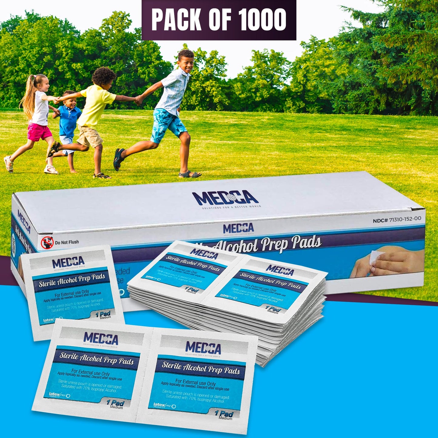 MEDca Alcohol Prep Pads - 1000 Count, 70% Isopropyl Alcohol, Unscented, 2-Ply Cotton, Individually Wrapped, Latex-Free, Ideal for Minor Cuts, Scrapes, and Electronics