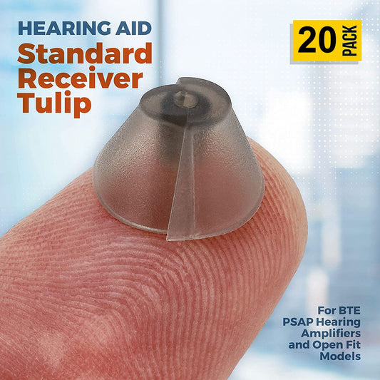MEDca Hearing Aid Standard Receiver Tulip Domes Compatible with GN Resound Sure Fit - Universal Invisible Tip Replacement Ear Domes for BTE PSAP Hearing Amplifiers and Open Fit Models (20)