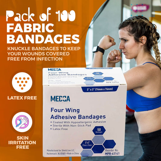 Flexible Knuckle Fabric Bandages - 50 Count Box of Flex Fabric Adhesive Bandages Knuckle Bandages for Finger Care and to Protect Wounds
