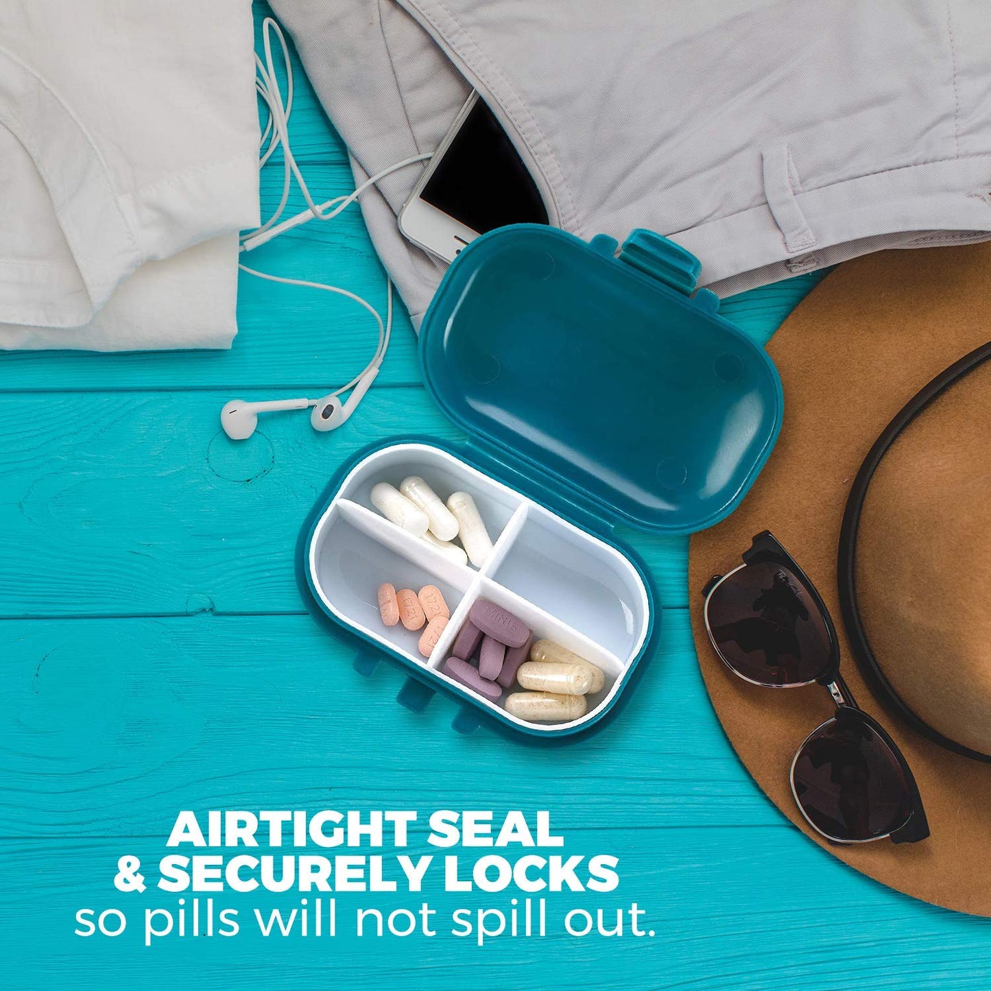 Daily Pill Organizer - (Pack of 2) Small AM PM Pill Organizer - Cute 4 Compartment Pill Organizer 2 Times a Day Case Box