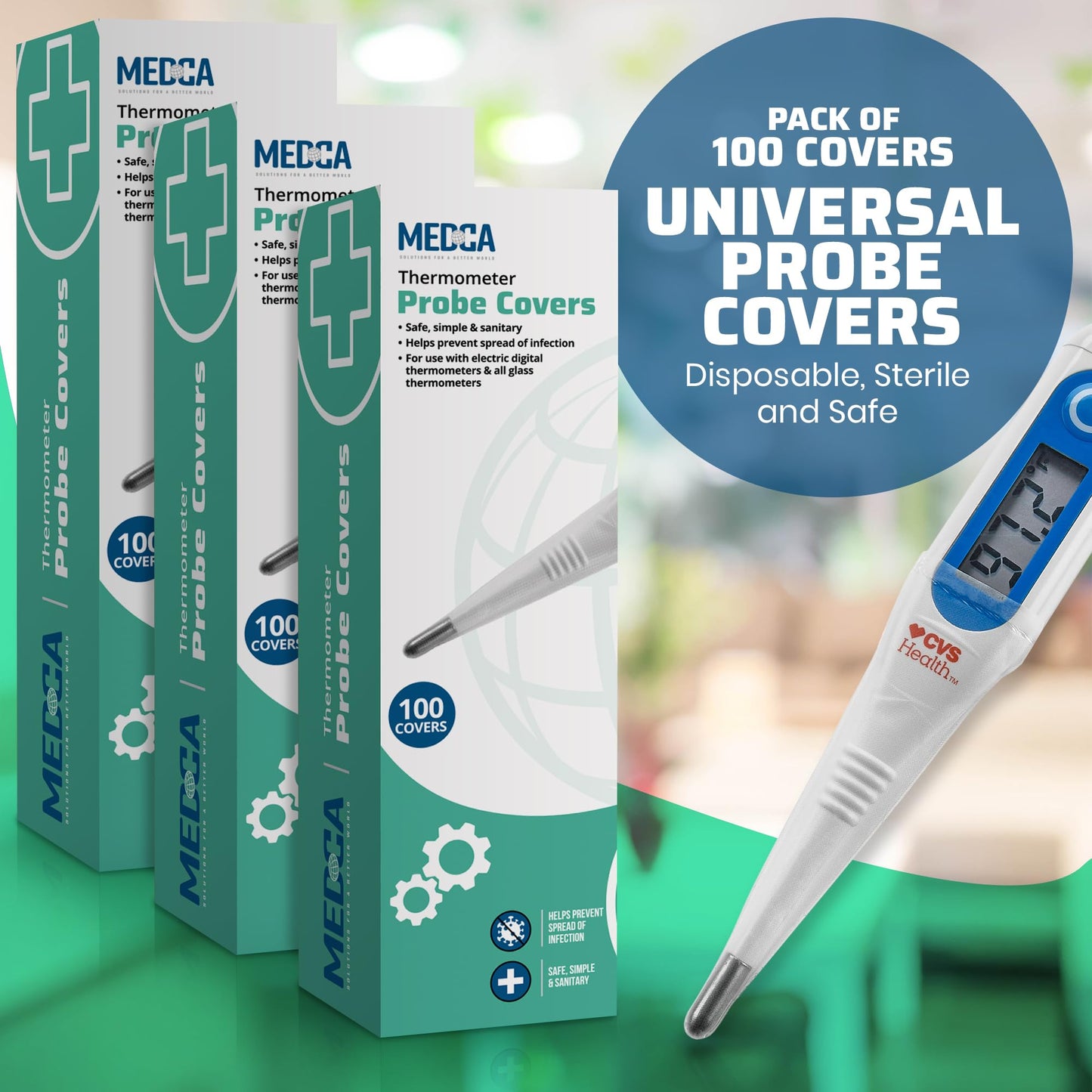 Thermometer Probe Covers - Pack of 300 - Universal and Disposable Probe Cover Box for Digital Thermometer for Accurate Sanitary Oral, Rectal and Underarm Digital and Glass Thermometers Reading