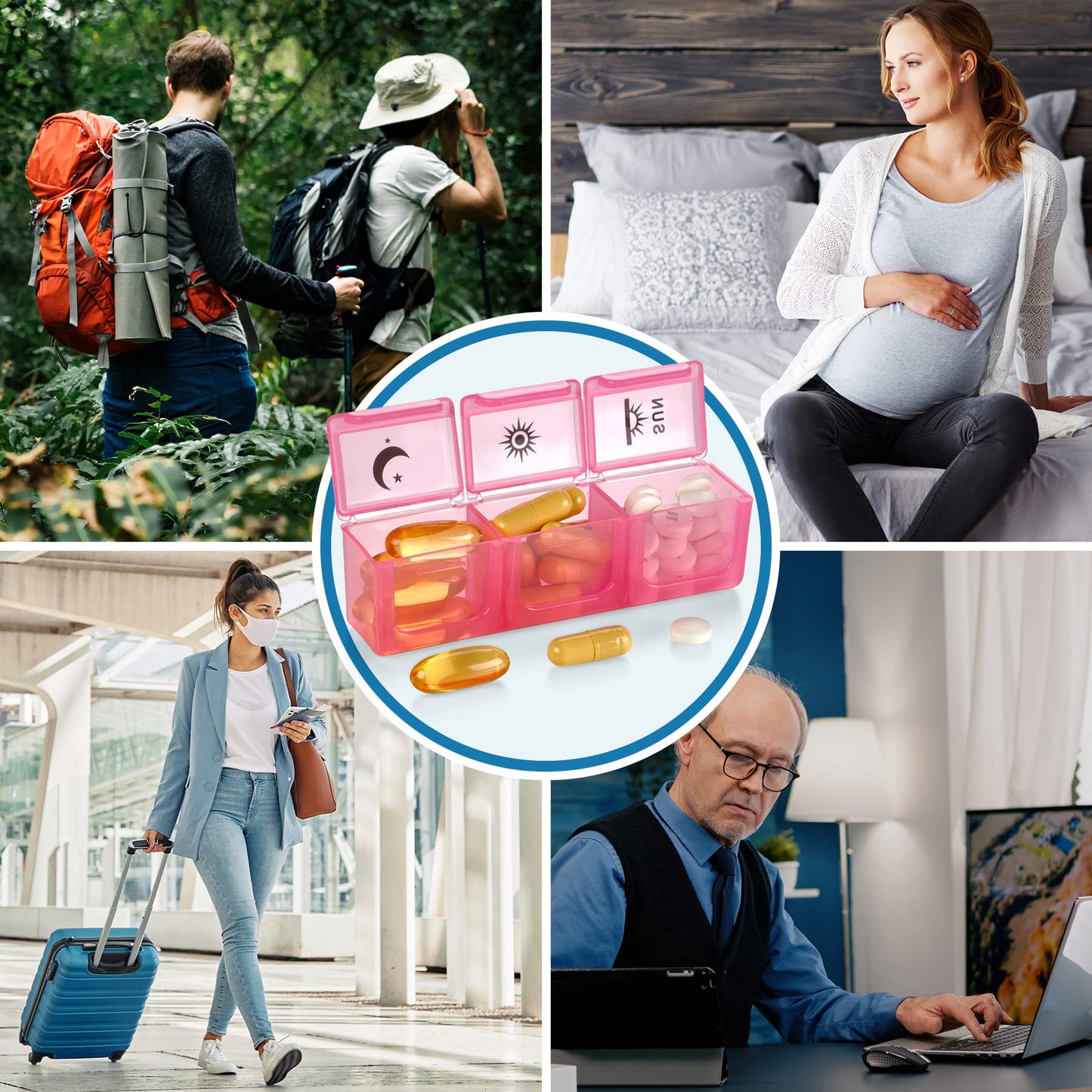 Weekly Pill Organizer Case – 3-Times-a-Day Pill Box - Large Plastic Dispenser with 7-Daily Morning Noon & Night Compartments for Pills, Supplements, Fish Oils and Vitamins