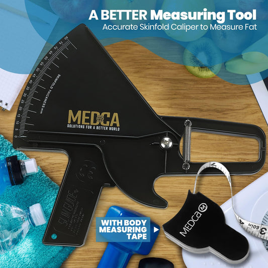 Pro Skinfold Caliper and Body Measurement Tape - Precision Body Fat Tool Plus BMI Chart - Accurately Measure and Gauge Body Fat Help Track Weight Loss and Achieve Fitness Goals for Men and Women