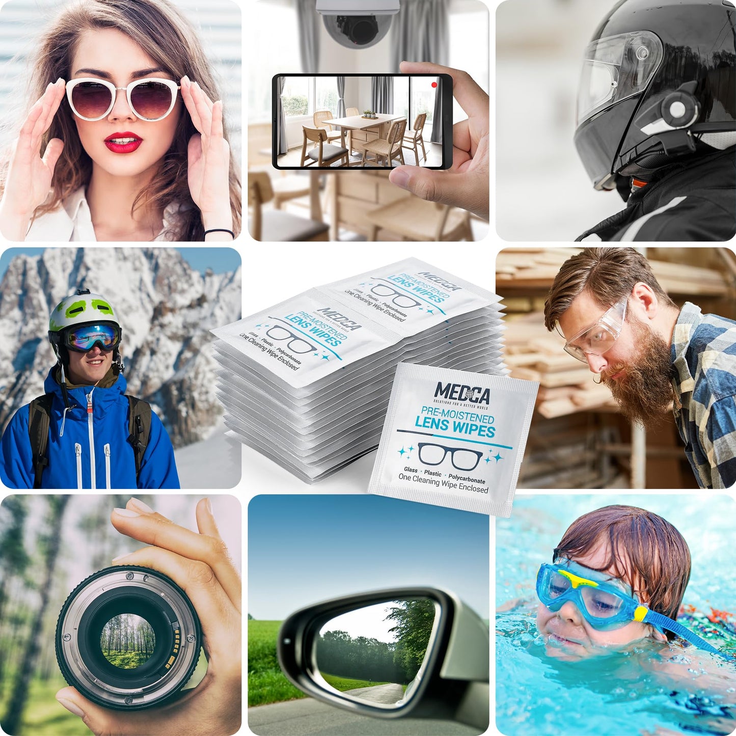 Premoistened Lens and Glass Cleaning Wipes - Portable Travel Cleaner for Glasses, Camera, Cell Phone, Smartphone, and Tablet - Disposable, Quick Drying, Streak Free - Individually Wrapped, Pack of 10