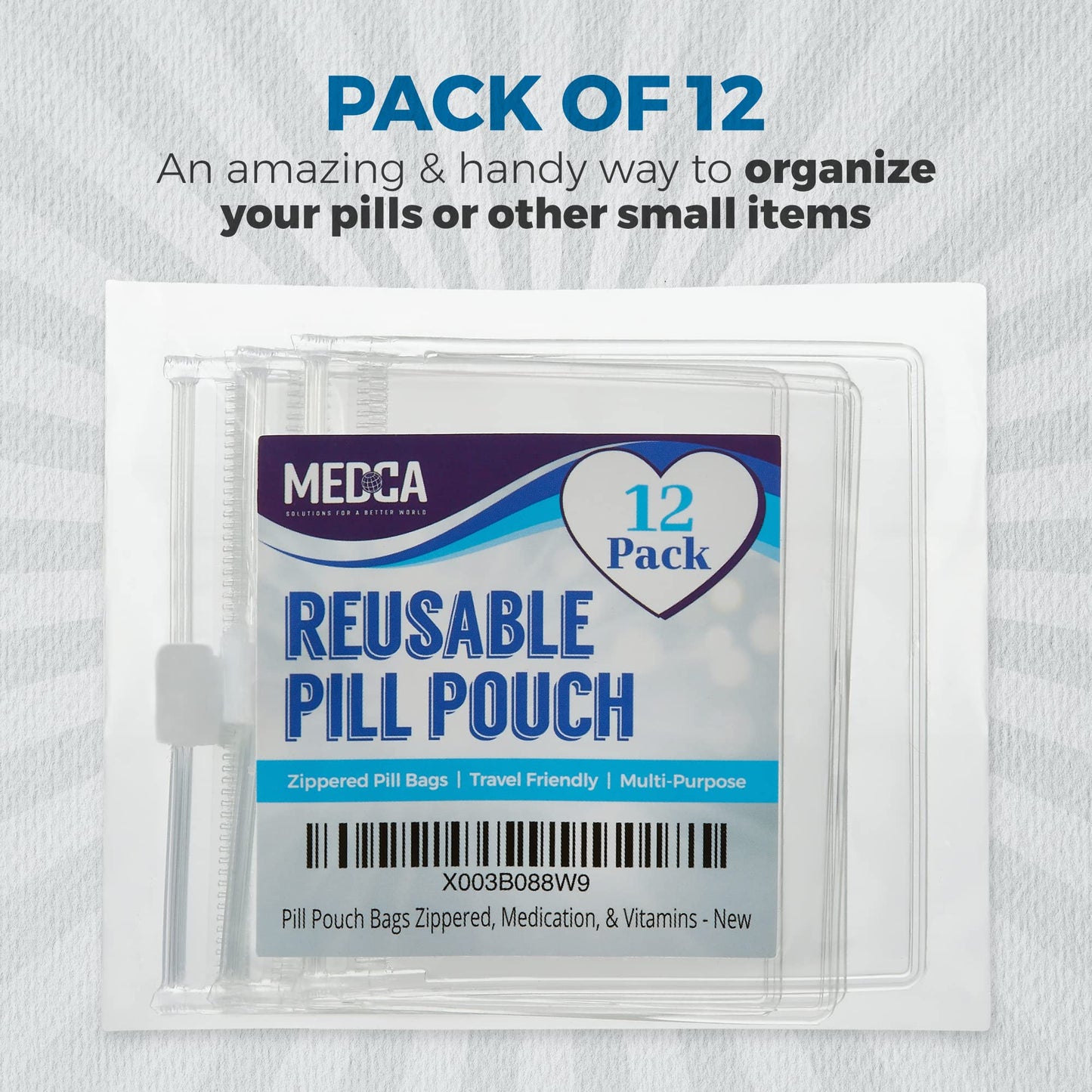 Zippered Pill Pouch Bags - 12 Pcs, Slide Lock Clear Plastic Mini Bags, BPA-Free for Pills Vitamins, Supplements, Medications, Jewelry, Crafts, Small Objects - Self-Sealing, Reusable, Travel-Friendly