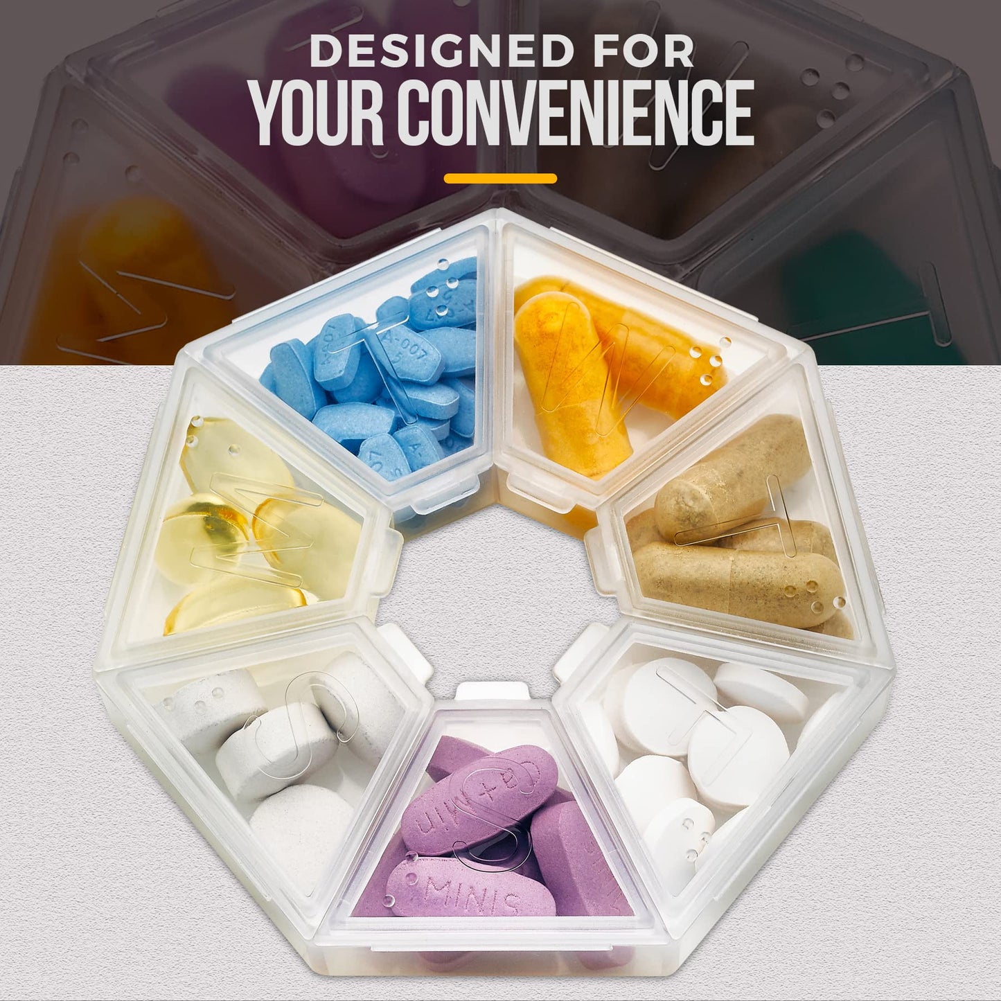 MEDca Weekly Pill Organizer Clear 7-Sided Pill Reminder, Round Shaped PACK OF 2