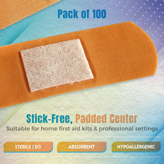 Flexible Fabric Adhesive Bandages for Comfortable Flexible Large Protection & Wound Care of Minor Cuts, Scrapes, & Wounds, Assorted Sizes (2-1/4"x5/8", 3"x3/4", 3"x1") - 100 Count Box