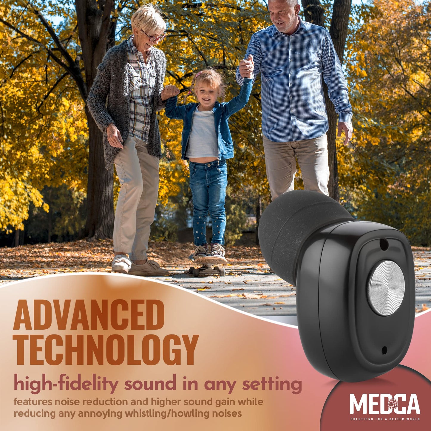 Rechargeable Hearing Amplifier Pair w/ Noise Cancelling, Digital Sound Device for Seniors & Adults - ITC Nano Personal Amplifier - One Touch Control & Low Sound Distortion Hearing Assist Device, Black