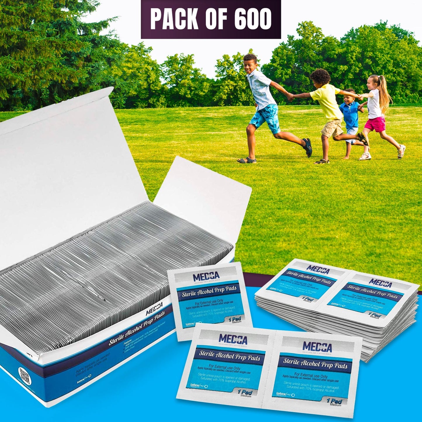 Alcohol Prep Pads - Box of 600, Saturated 70% Isopropyl Alcohol Wipes, Individually Wrapped Moistened Swab Pad, 2-Ply Cotton (Bulk Pack 600 Count)