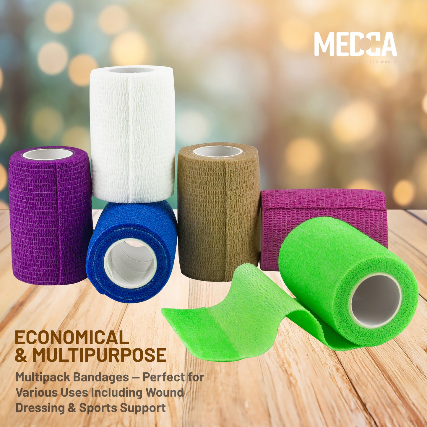 Self Adherent Wrap - Bulk Pack of 6, Athletic Tape Rolls and Sports Wraps, Self Cohesive Non-Woven Adhesive Bandage (3 In x 5 Yards) for Ankle Sprains & Swelling