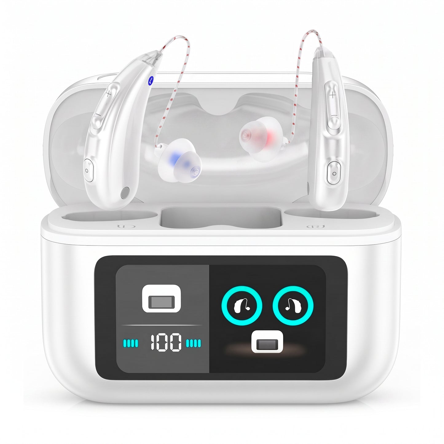 MEDca Bluetooth Hearing Amplifier for Adults - Rechargeable Personal Sound Amplifier with Smart App, Noise Reduction, LED Charging Case, 5 Volume Levels, Type-C Charging, Wireless Calls & Music