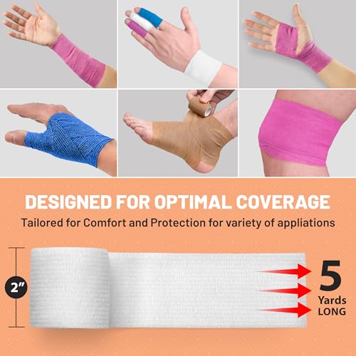 MEDca Self Adherent Cohesive Wrap Bandages 2 Inches X 5 Yards 6 Count, (Rainbow Color)