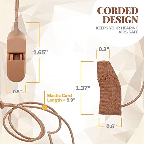 Hearing Aid Protectors and Clips - (2-Pack) Corded Fabric Cover w/ Clasp Protect from Dirt Dust Sweat & Moisture Reduces Wind Noise & Prevents Loss Fits Most (1-Inch, 1.25-Inch, 2-Inch) BTE Devices