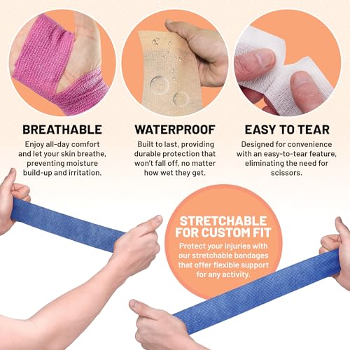 MEDca Self Adherent Cohesive Wrap Bandages 2 Inches X 5 Yards 288 Count Bulk, (Rainbow Color)