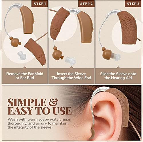 Hearing Aid Protectors and Clips - (2-Pack) Corded Fabric Cover w/ Clasp Protect from Dirt Dust Sweat & Moisture Reduces Wind Noise & Prevents Loss Fits Most (1-Inch, 1.25-Inch, 2-Inch) BTE Devices