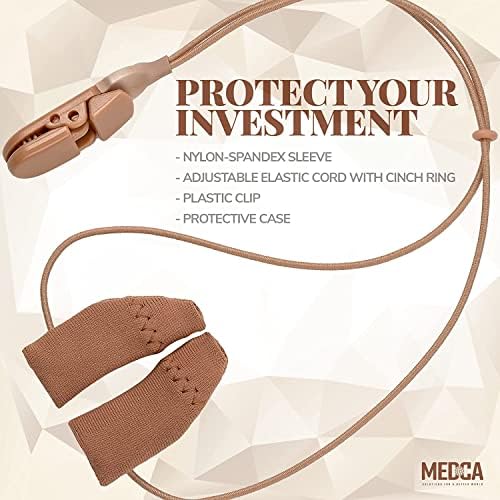 Hearing Aid Protectors and Clips - (2-Pack) Corded Fabric Cover w/ Clasp Protect from Dirt Dust Sweat & Moisture Reduces Wind Noise & Prevents Loss Fits Most (1-Inch, 1.25-Inch, 2-Inch) BTE Devices