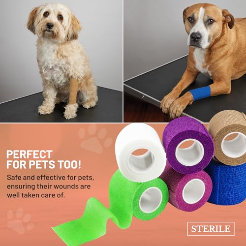 MEDca Self Adherent Cohesive Wrap Bandages 2 Inches X 5 Yards 6 Count, (Rainbow Color)