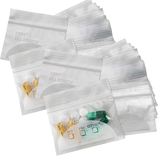 Pill Pouch Bags - (Pack of 250) 3" x 2.75" - BPA FREE, Poly Bag Disposable Zipper Pills Baggies, Daily AM PM Travel Medicine Organizer Storage Pouches, Best Clear Reusable with Write-on Labels
