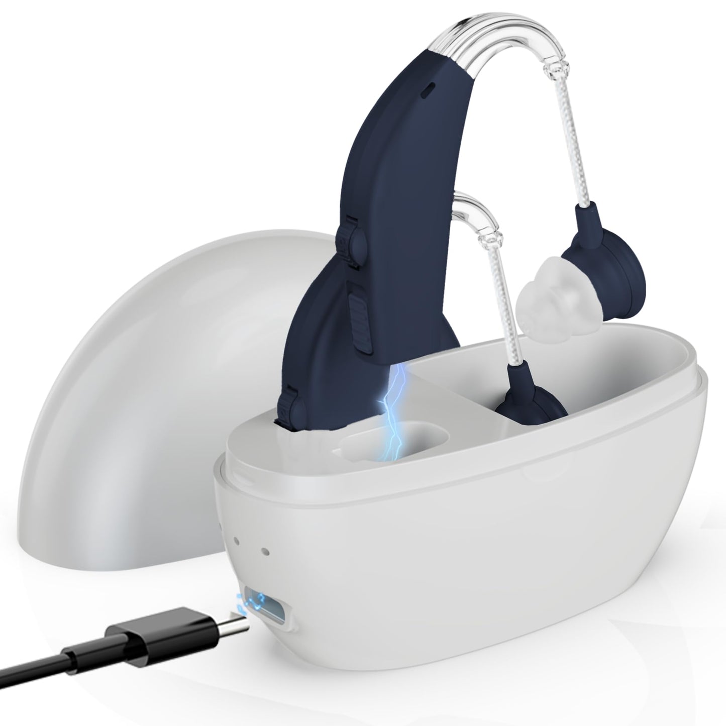 Digital Hearing Amplifier - (Pair of 2) Personal Hearing Enhancement Sound Amplifier, Rechargeable Digital Hearing Amplifier with All-Day Battery Life, Dark Blue