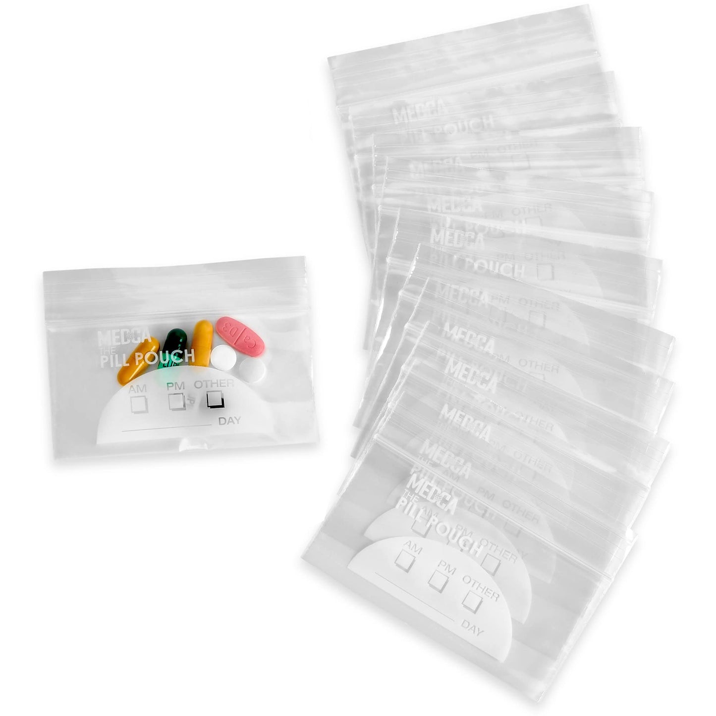 Pill Pouch Bags - (Pack of 100) 4'' x 2.75" - 3 Mil BPA-Free, Poly Bag Disposable Zipper Pills Baggies, Daily AM PM Travel Medicine Organizer Storage Pouches, Best Clear Reusable with Write-on Labels