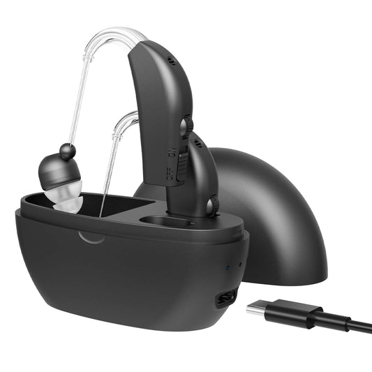 MEDca Digital Hearing Amplifier Pair - Personal Sound Amplification Device, Rechargeable All-Day Battery Life Lightweight Behind The Ear BTE Sound Aid and Voice Hearing Amplifiers, Black