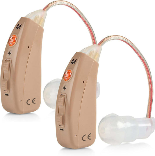 Rechargeable Hearing Amplifiers - Premium Digital BTE Personal Sound Amplifier Device Pair with 2 Program Modes Noise Cancellation & Feedback Reduction & Fast Charging for Adults Seniors & Elderly
