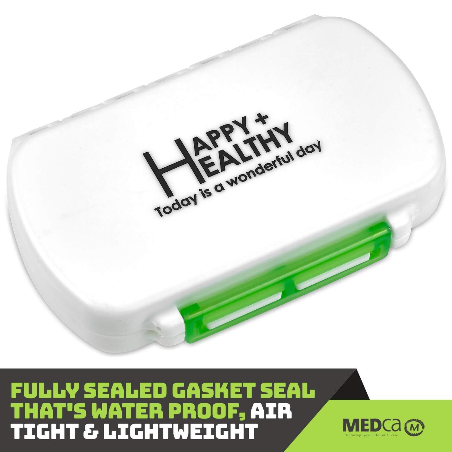 Pill Box - Water-Proof Medicine Pill Holder Case a BPA Free Daily Tablet Holder Storage Dispenser for All Your Medications, Supplements, Vitamins, and Meds, Ideal for Travel & Every Day Use by MEDca