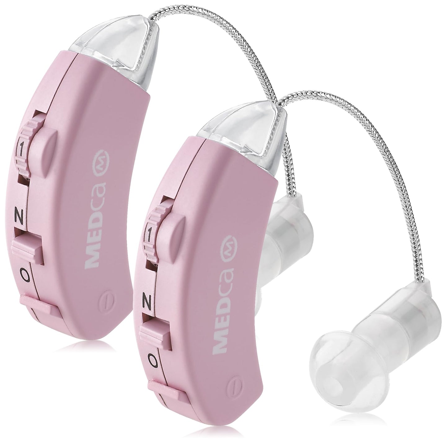 Digital Hearing Amplifier - Set of 2 - Best Hearing Amplifiers That Fit Comfortable Behind the Ear for Women, Small & Discreet BTE Personal Sound Amplifier Pair (Pink)