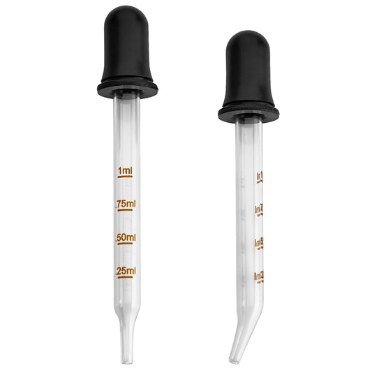 Eye Dropper - (Pack of 2) Bent & Straight Tip Calibrated Glass Medicine Droppers for Medications or Essential Oils Pipette Dropper for Accurate Easy Dose and Measurement (1 mL Capacity)