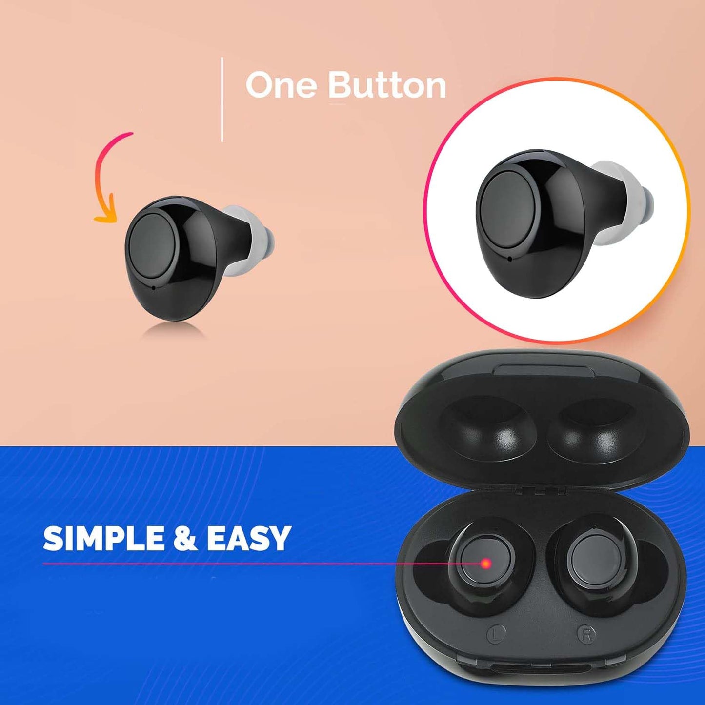 Digital Hearing Amplifier - Next Generation In the Ear Personal Sound Device w/ Noise Reduction - Rechargeable ITE 2 Piece Set, Portable Charging Case Sound Assist for Adults and Seniors, Black